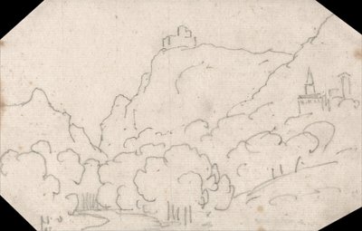 Veduta di montagna con edifici da John Robert Cozens